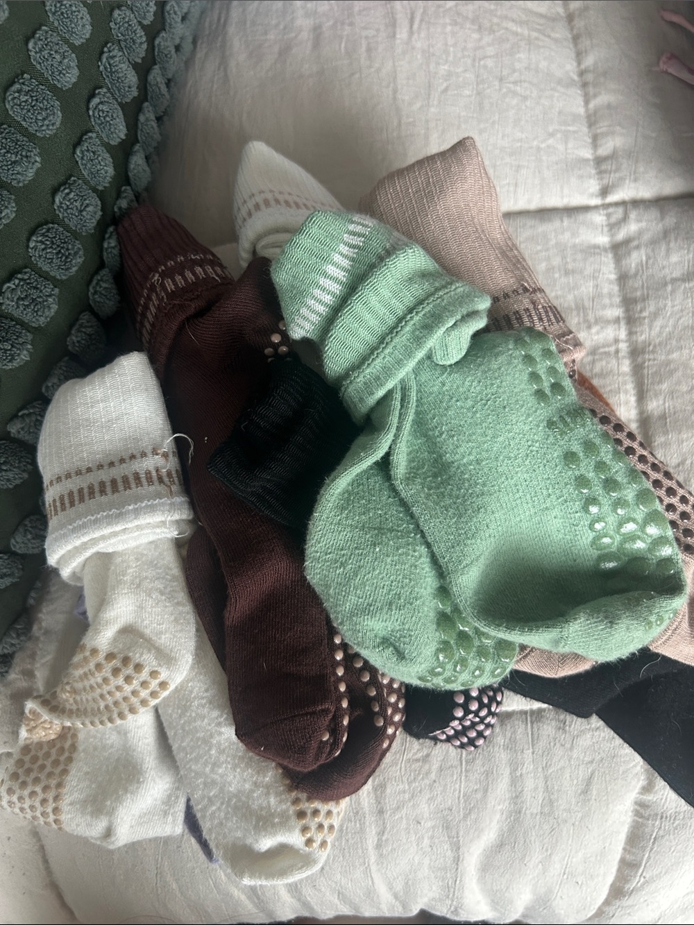 9 Non-Slip Cozy Crew Socks - Mint, Brown, Cream, Black
